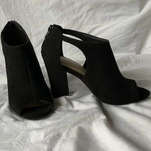 New Look UK Suede Black Block Heel Open Boots 8.5 size